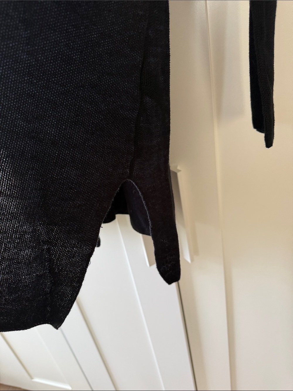 Eileen Fisher Long Open-Front Linen Cotton Black Knit Cardigan - XS - Picture 3 of 5